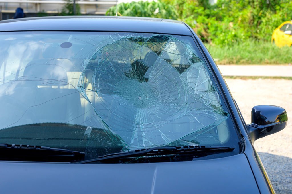 Broken car windshield